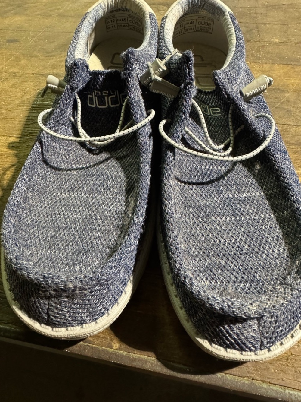 Hey Dude Men’s Wally Knit Slip-On Shoes in Navy and Cream - Picture 2 of 4